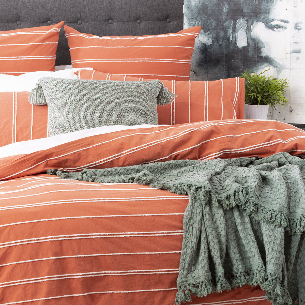 Renee Taylor Hudson Vintage Washed Cotton Chenille Quilt Cover Set Queen Paprika