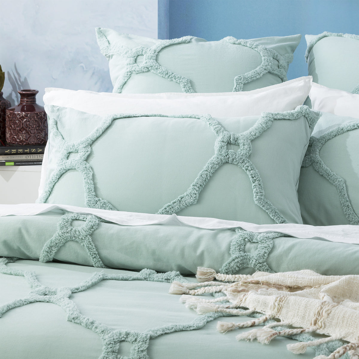 Renee Taylor Moroccan Chenille VT Washed Tufted Quilt Cover Set Super King Sage
