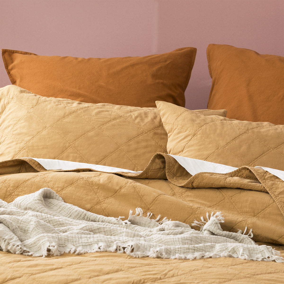 Renee Taylor Attwood VT Stone Washed Cotton Quilted Coverlet Set Queen/King Wood