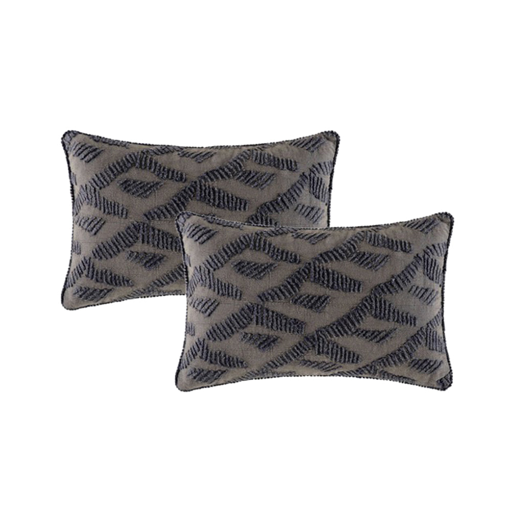 2pc Cloud Linen Lulu 55cm Embroidered Cushion Set Rect Grey