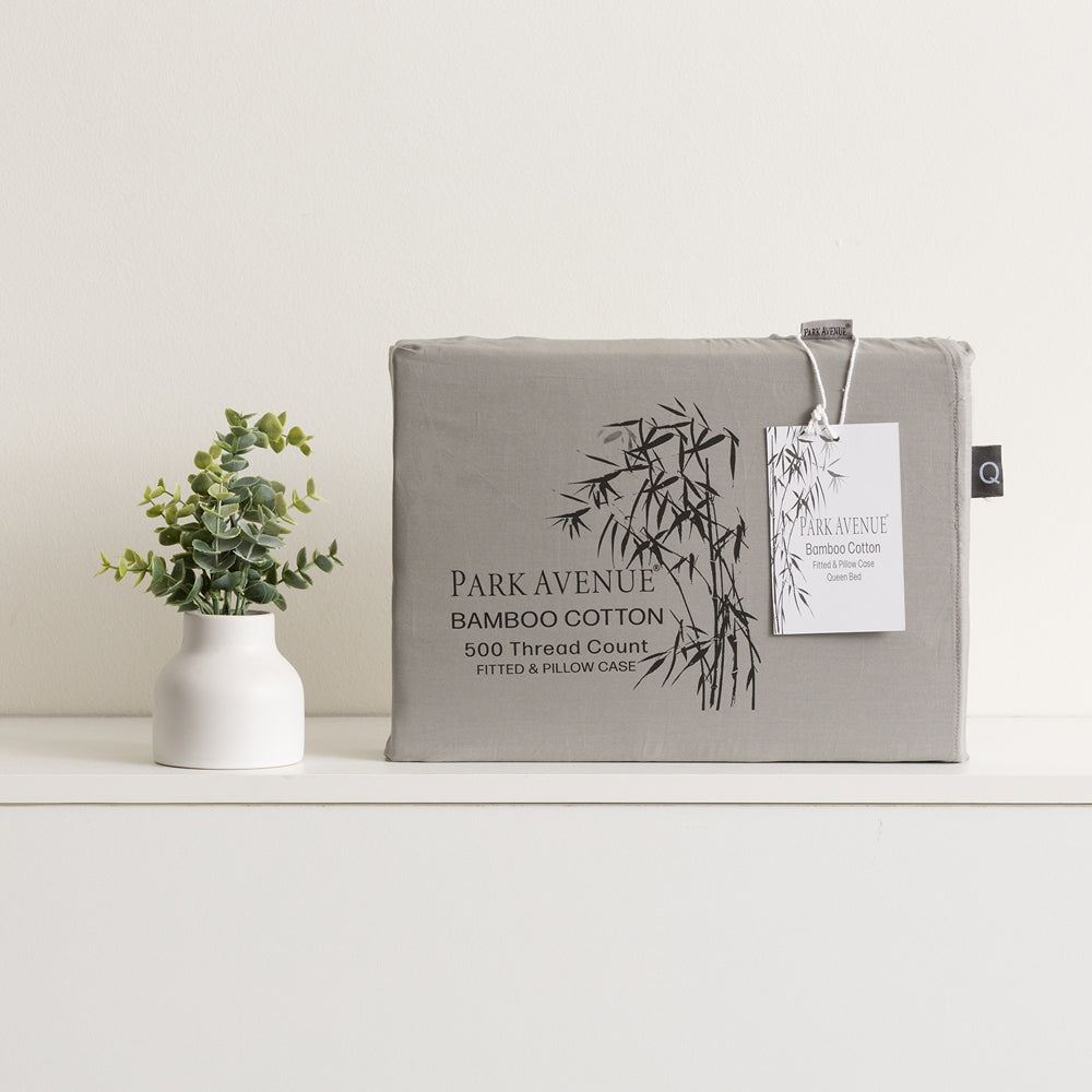 Park Avenue King 500TC Bamboo Cotton Sheet w/ 2x Pillowcases Charcoal
