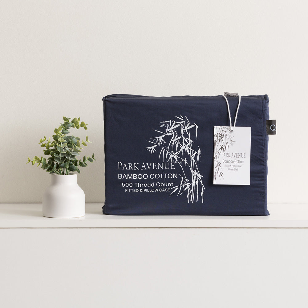 Park Avenue Queen 500TC Bamboo Cotton Sheet w/ 2x Pillowcases Indigo