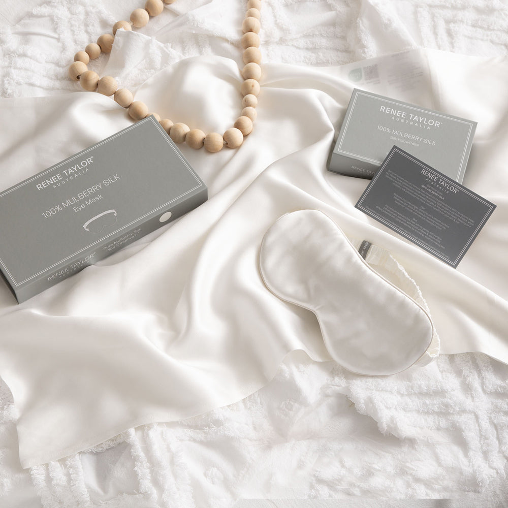 Renee Taylor Mulberry Silk Eye Mask Sleeping Shade - White