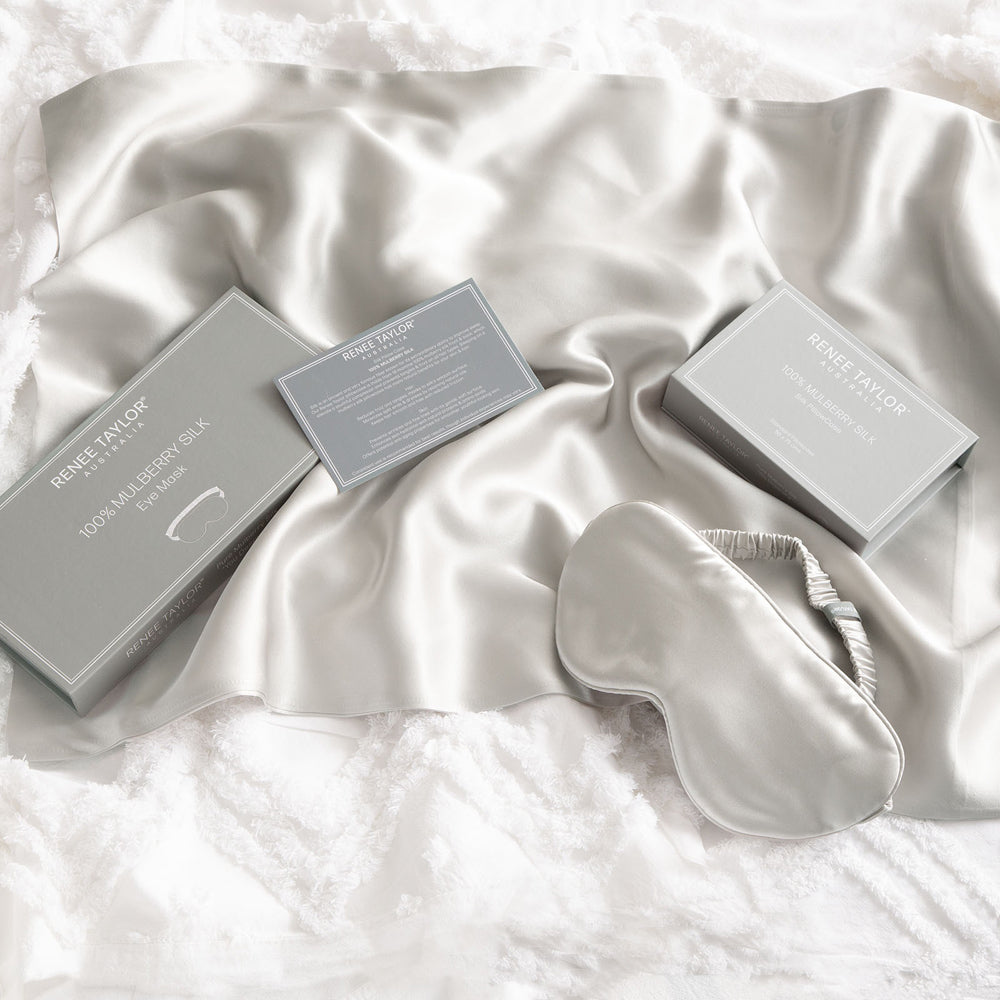 Renee Taylor Mulberry Silk Eye Mask Sleeping Shade - Silver