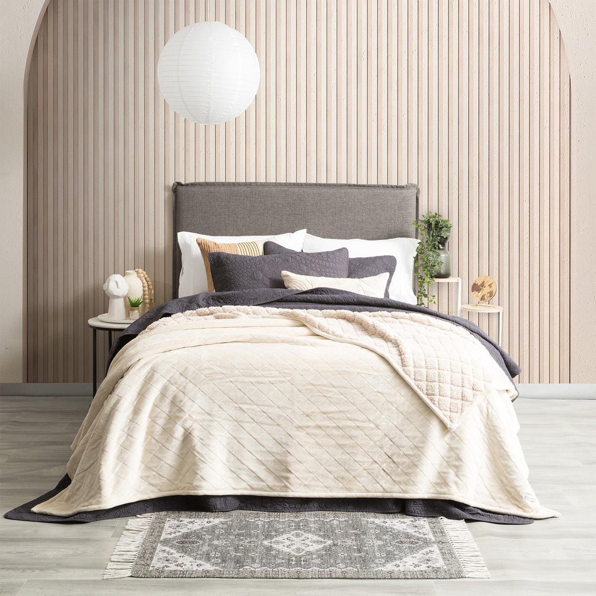 Renee Taylor Heston Queen/King Blanket 480GSM Velvet Sherpa Stone