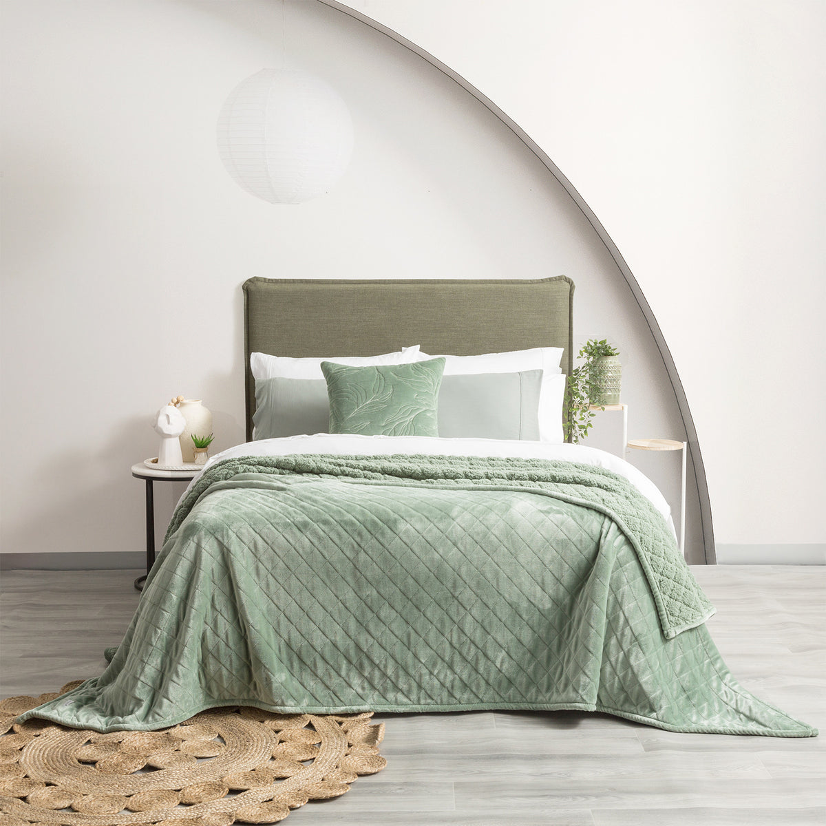 Renee Taylor Heston Queen/King Blanket 480GSM Velvet Sherpa Eucalyptus