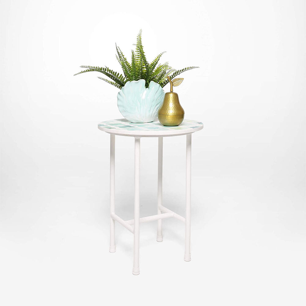 Rayell Marble Side Table Printed Faded Cross Blue Marble/White Legs 40x50cm