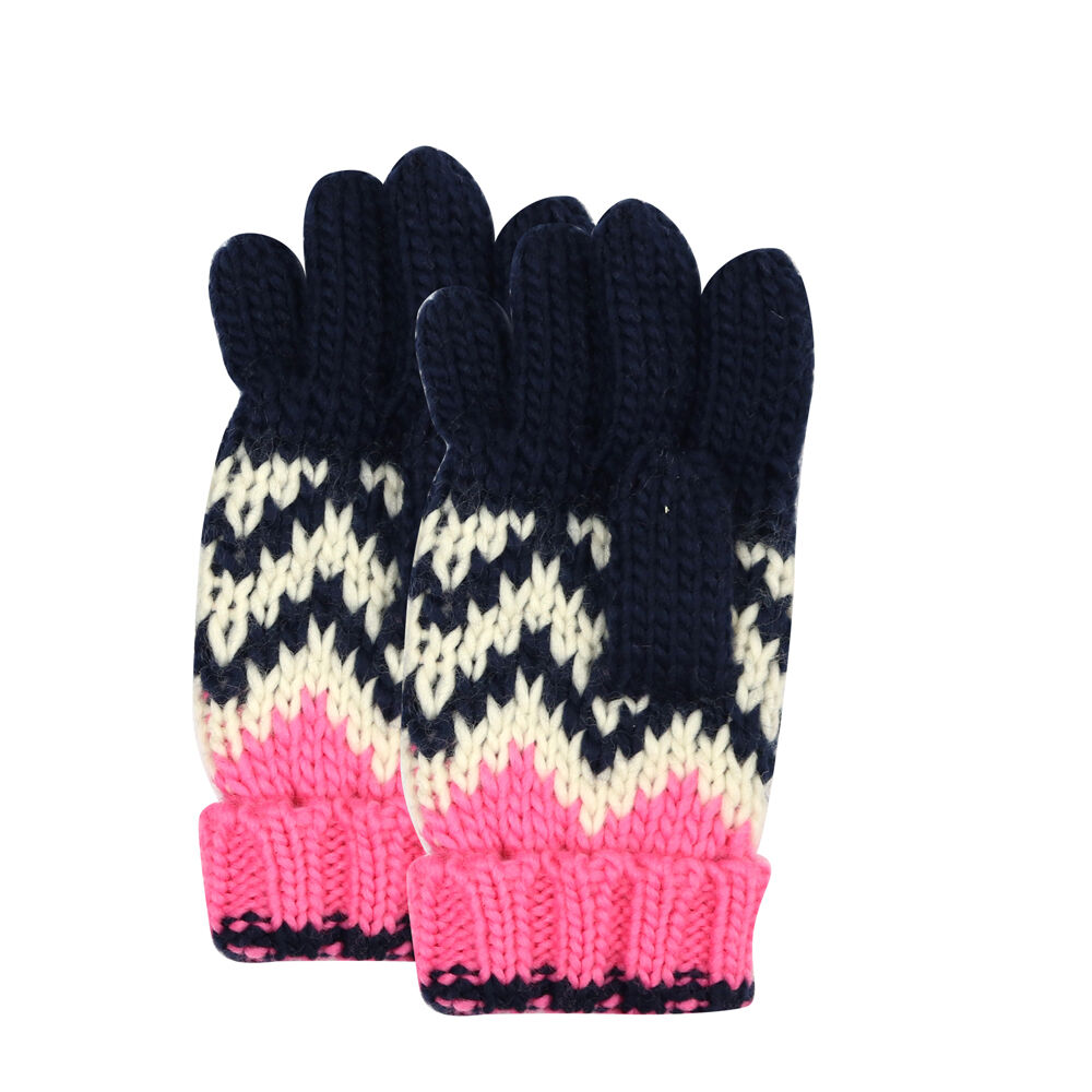 2PK Foote Street Chevron Gloves For Kids/Children S/M - Pink/Navy - 3Y-6Y