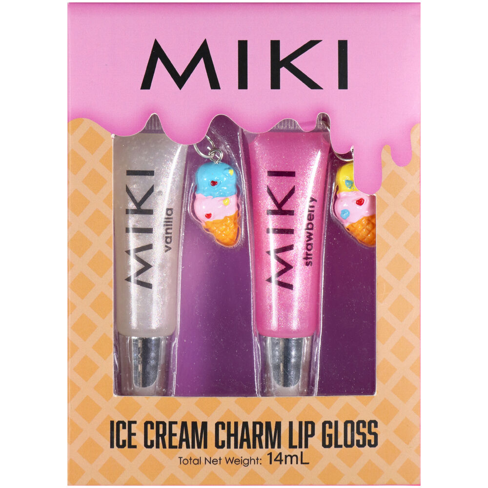4PK Miki Ice Cream Charm Lip Gloss - Glossy Finish For All Lips - Pink - 3y+