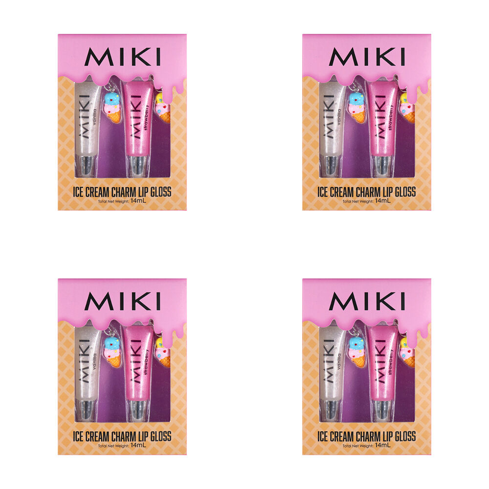 4PK Miki Ice Cream Charm Lip Gloss - Glossy Finish For All Lips - Pink - 3y+
