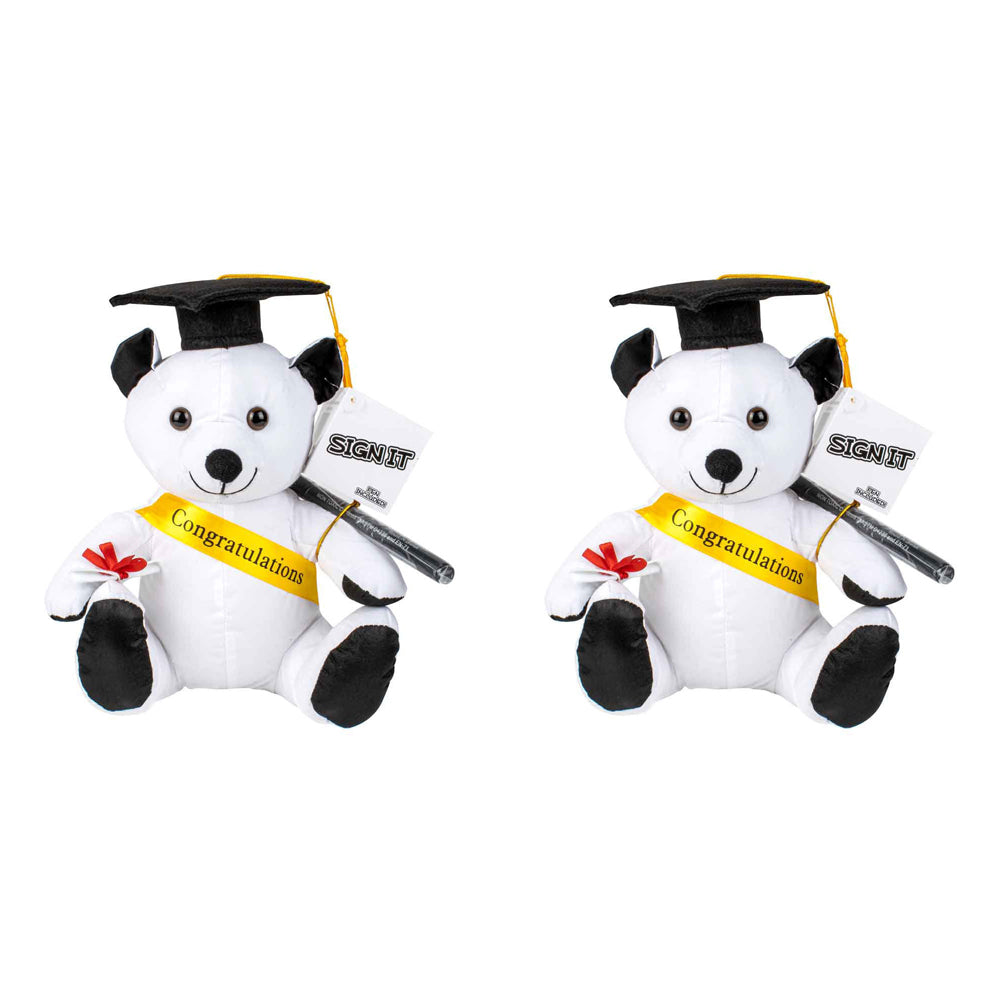2PK Signature Cotton Graduation Bear w/ Texta 20cm White