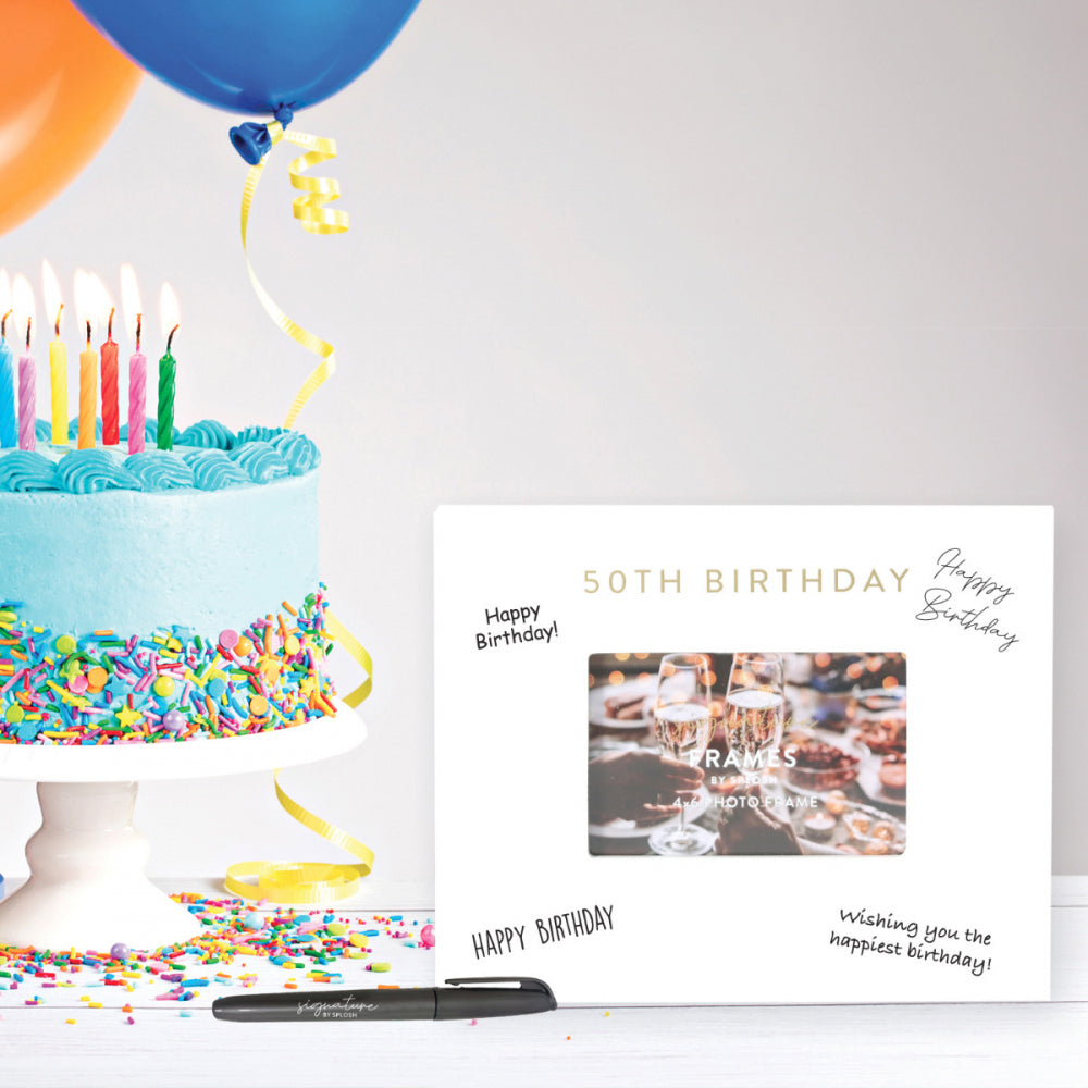 2PK Splosh 50th Birthday Signature Frame w/ Marker 27.5x23cm - White