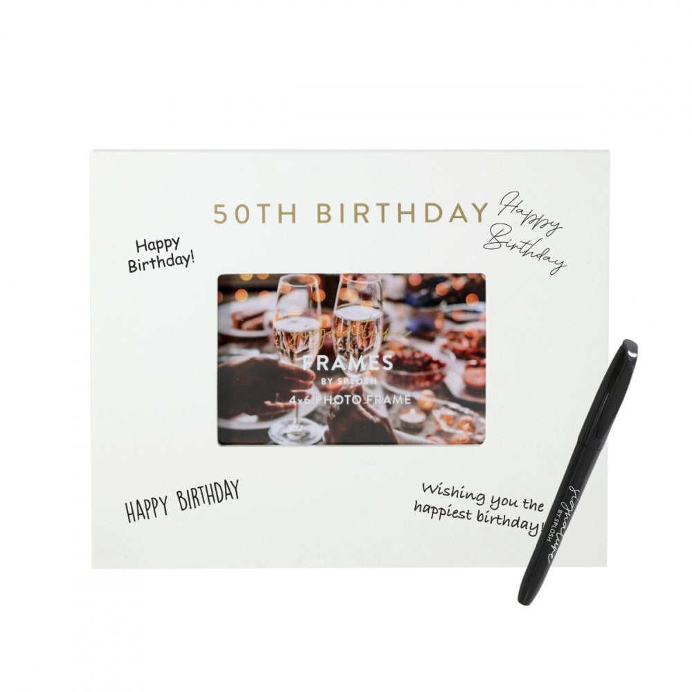 2PK Splosh 50th Birthday Signature Frame w/ Marker 27.5x23cm - White