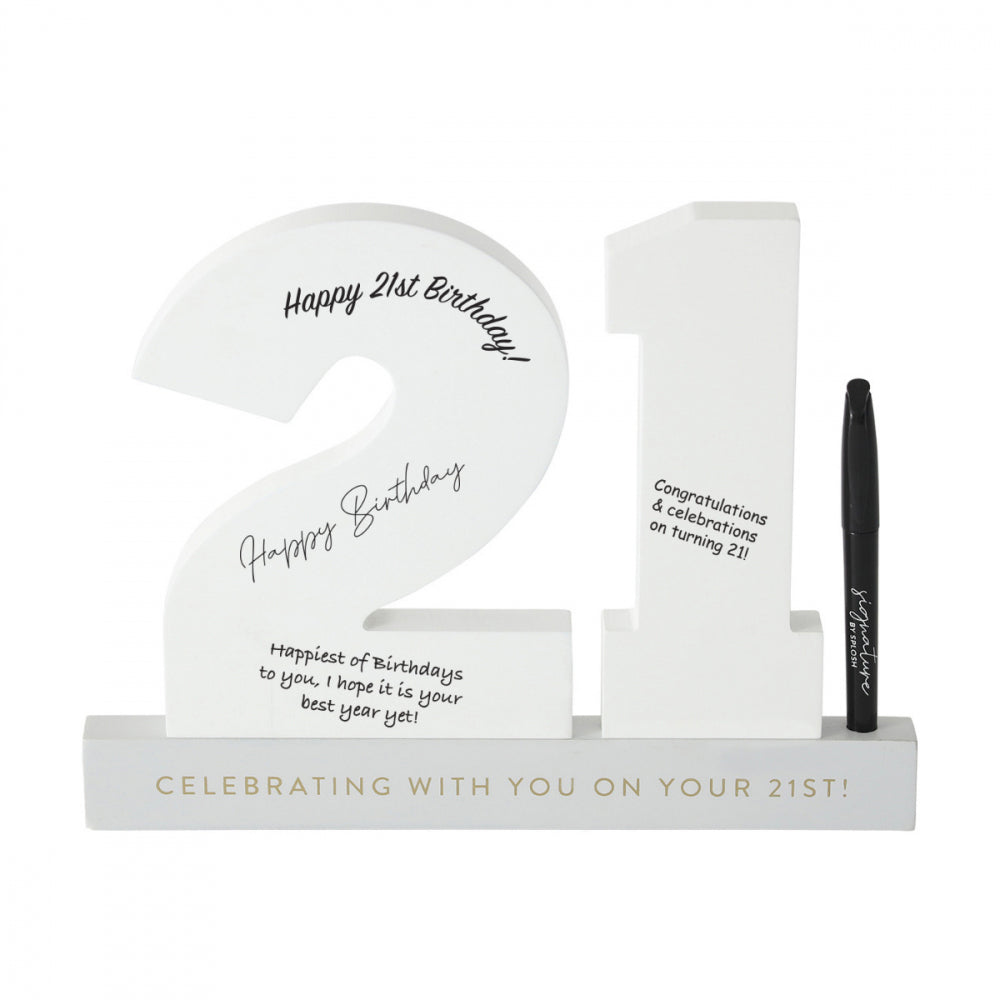 Splosh 21st Birthday Wooden Signature Number w/ Marker 29x21cm - White