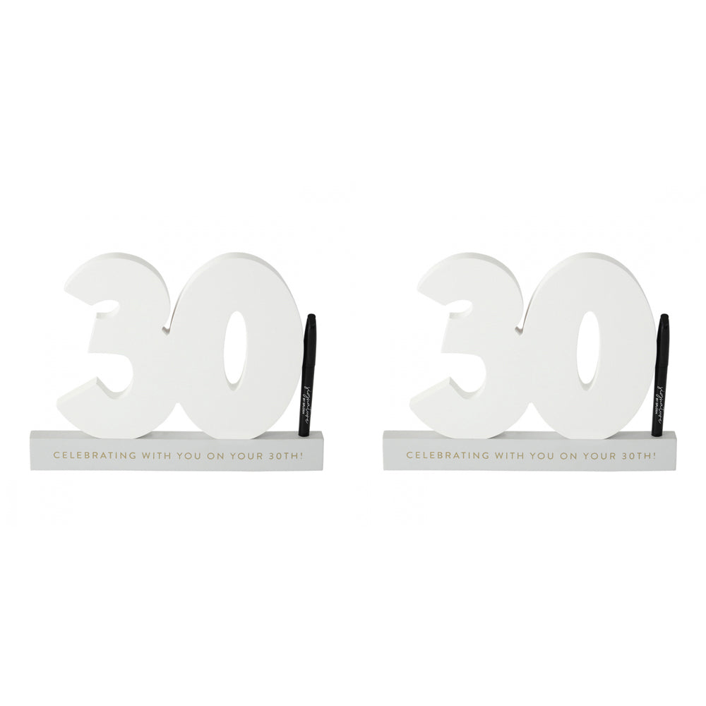 2PK Splosh 30th Birthday Wooden Signature Number w/ Marker 29x21cm - White