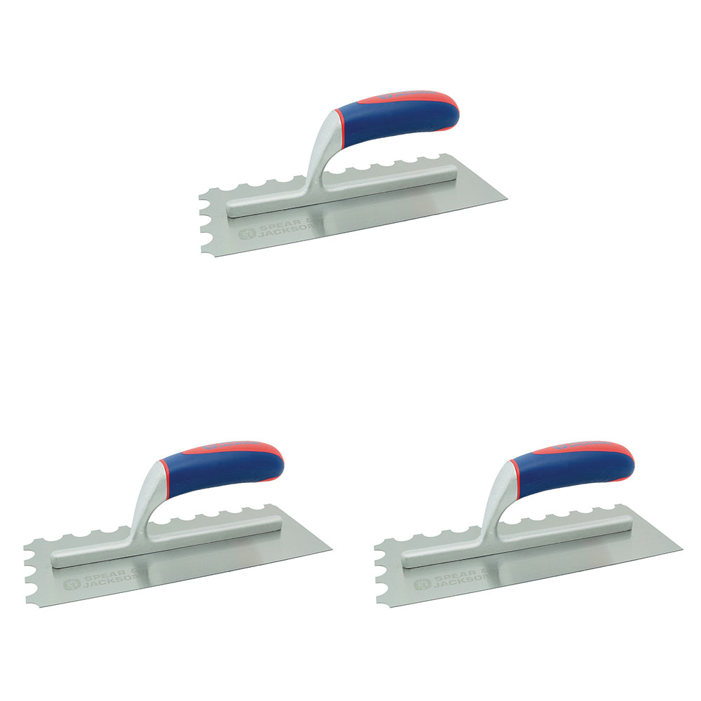 3PK Spear & Jackson 1/2 Round Notched Trowel C/Steel Soft Grip Handle 280mm