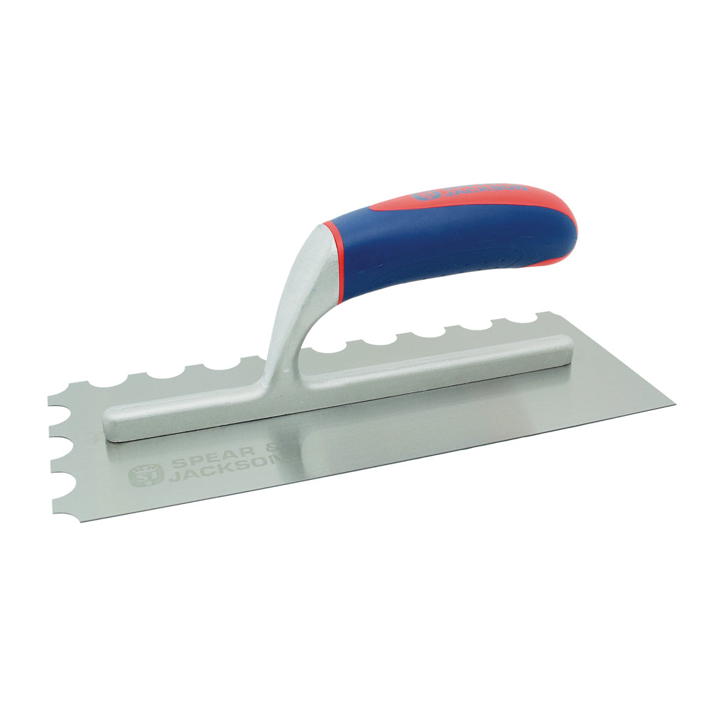3PK Spear & Jackson 1/2 Round Notched Trowel C/Steel Soft Grip Handle 280mm