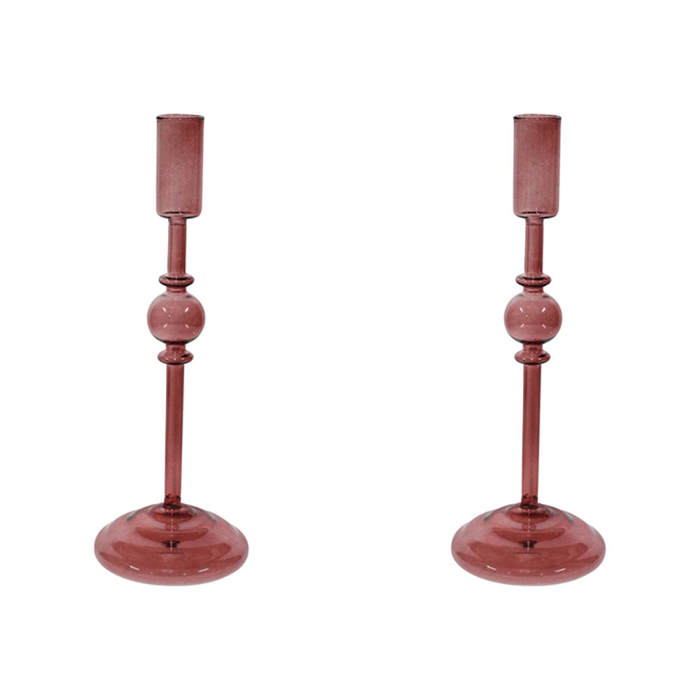 2PK LVD Glass Mia 28cm Taper Stick Candle Holder Decor - Plum