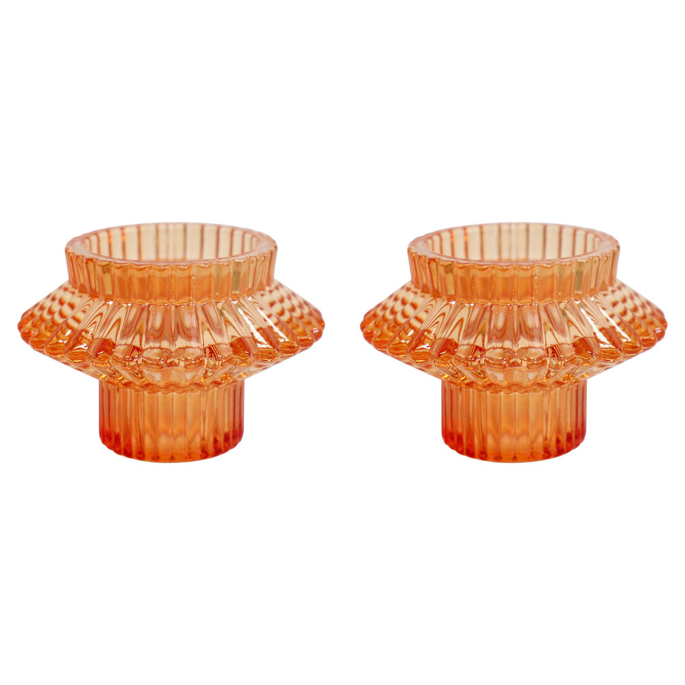 2PK LVD Glass 8cm Double Sided Pillar/Taper Candle Holder - Mandarin