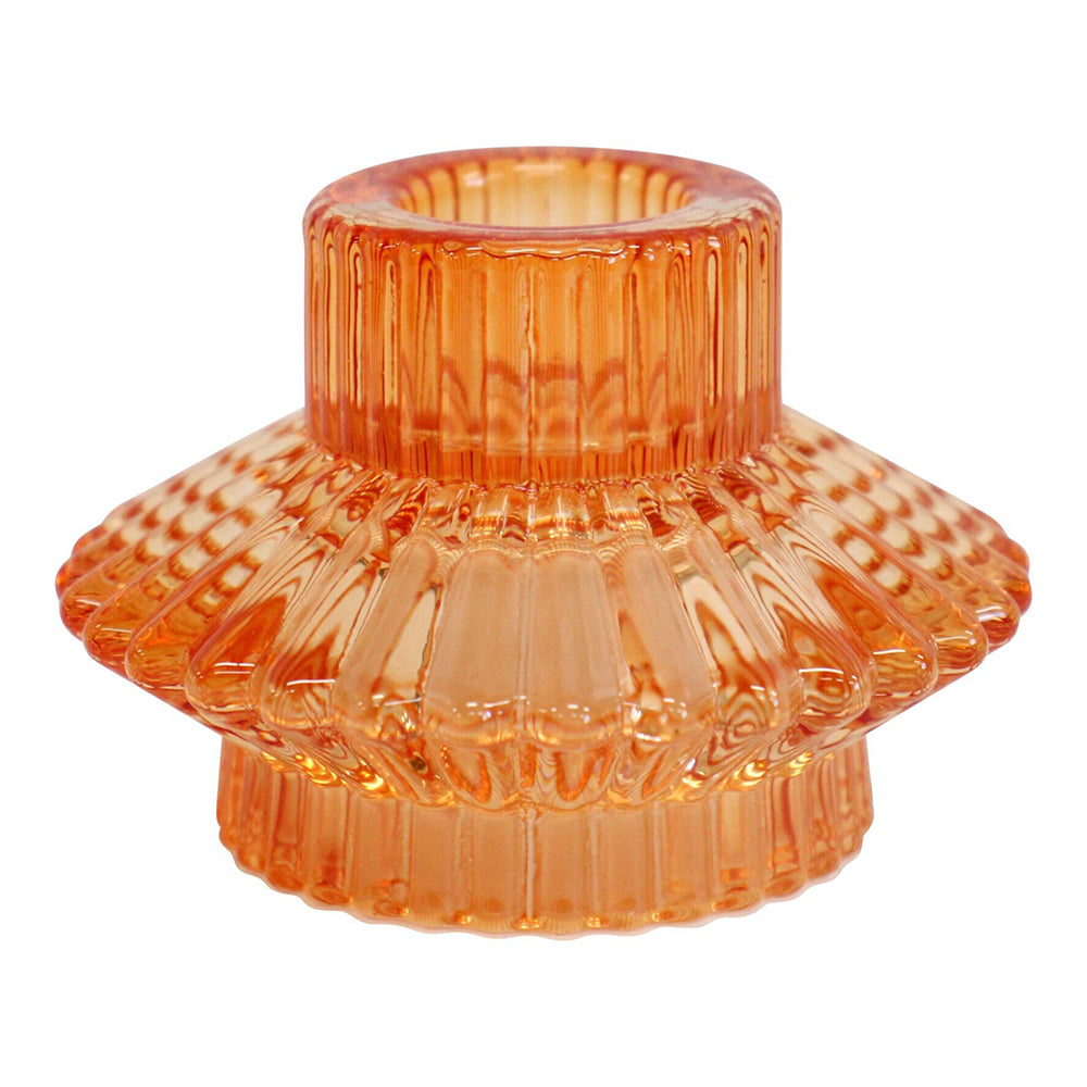 2PK LVD Glass 8cm Double Sided Pillar/Taper Candle Holder - Mandarin