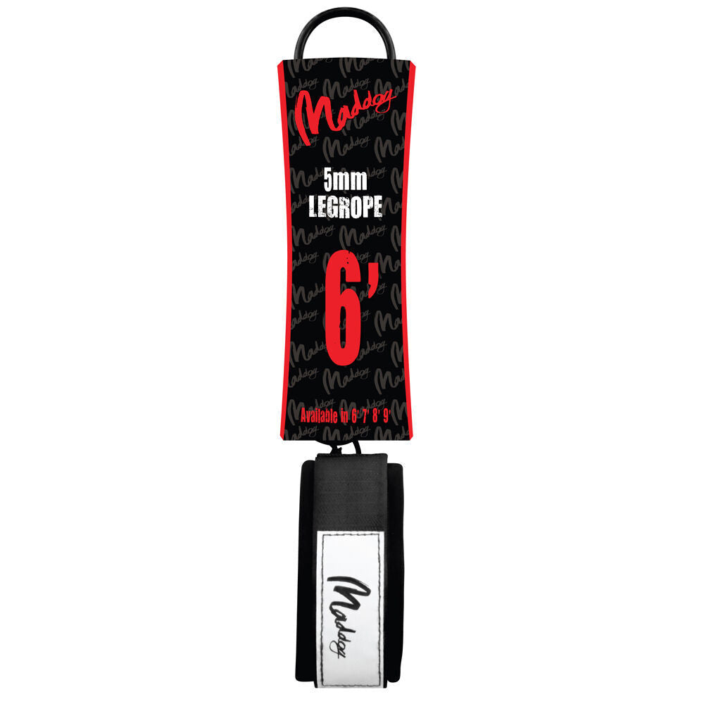 2PK Maddog Basic Straight Surfboard Leash w/ Neoprene Ankle Strap 6 Foot Black