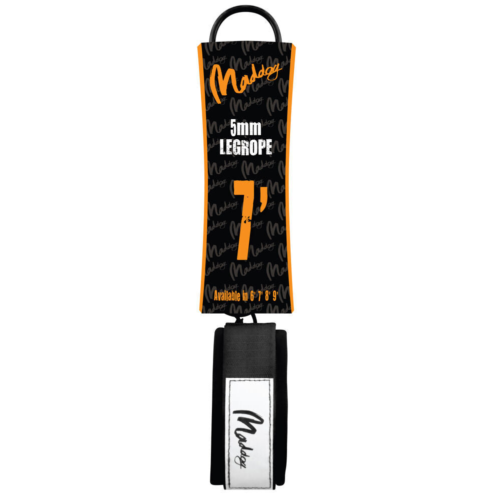 2PK Maddog Basic Straight Surfboard Leash w/ Neoprene Ankle Strap 7 Foot Black