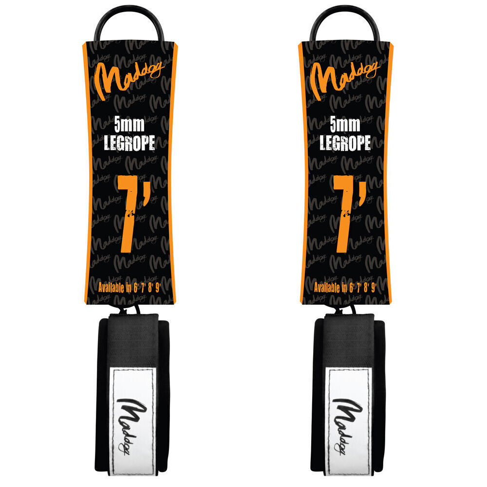 2PK Maddog Basic Straight Surfboard Leash w/ Neoprene Ankle Strap 7 Foot Black