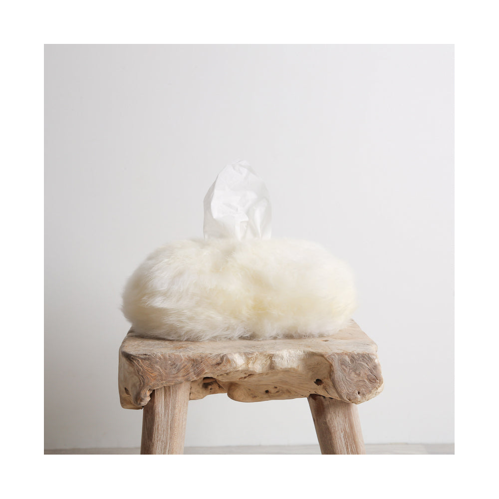2PK Huxford Grove The Gulgong Sheepskin Tissue Box 23x12cm - Ivory
