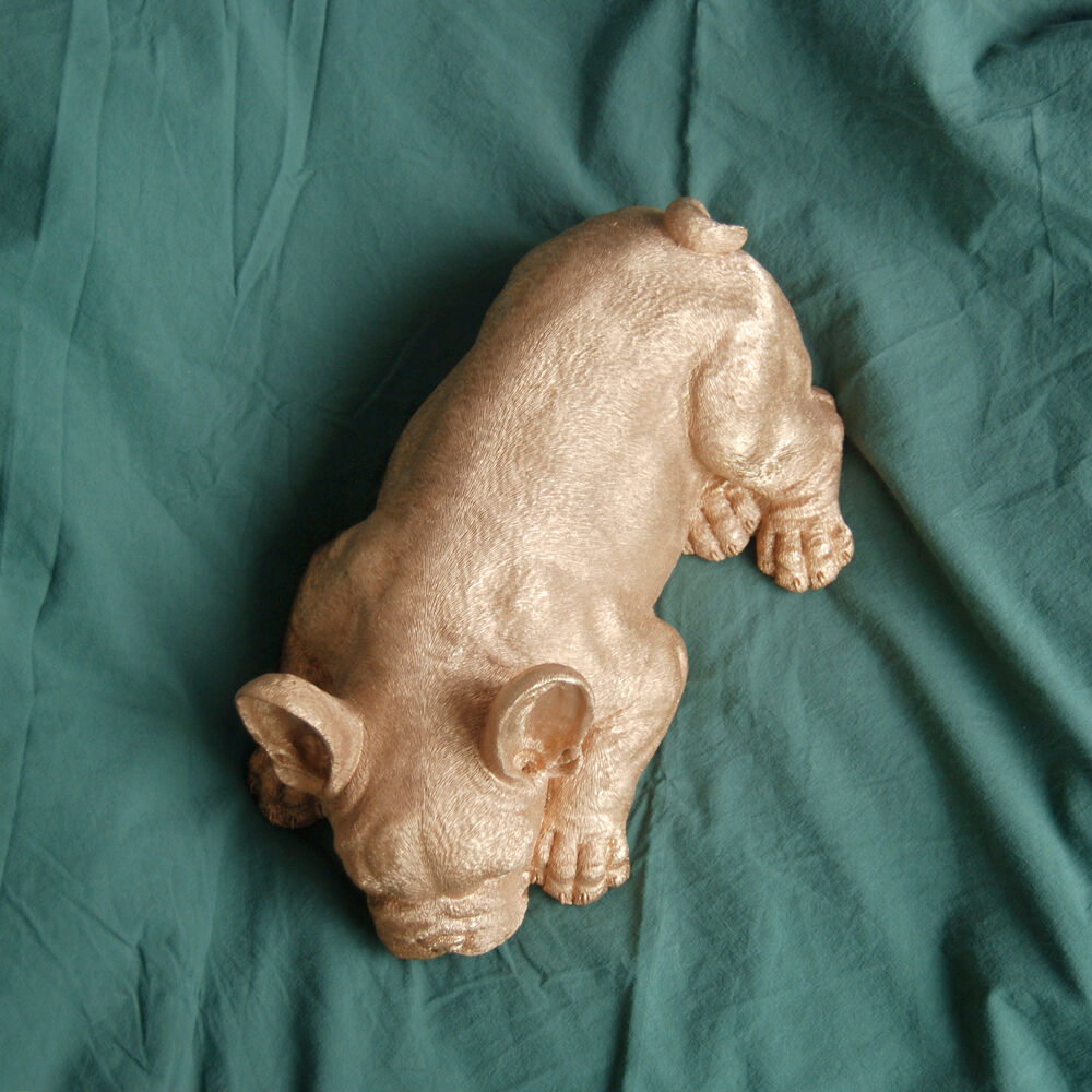 White Moose Frenchie Sleeping Home Decor Resin Sculpture 35x20x13.5cm Gold