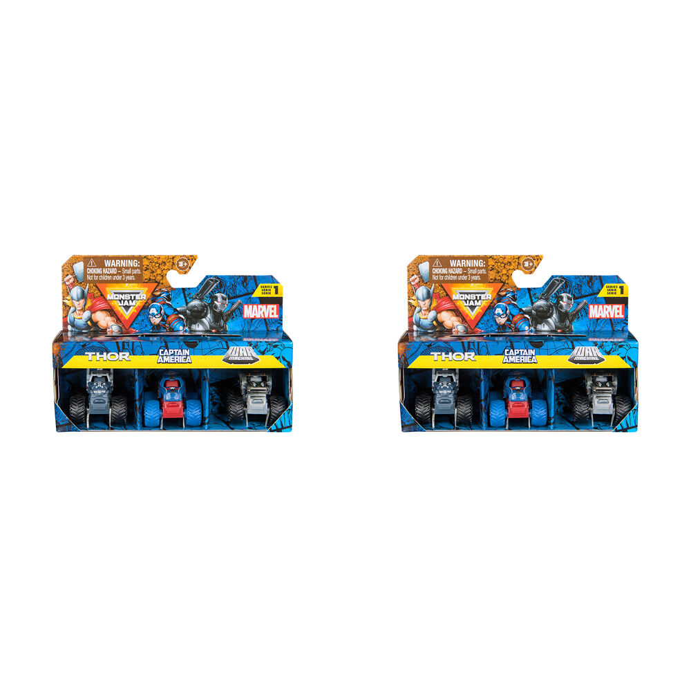 2x 3pc Mini Monster Jam Marvel Trucks Set with Iconic Heroes Kids/Children 3y+