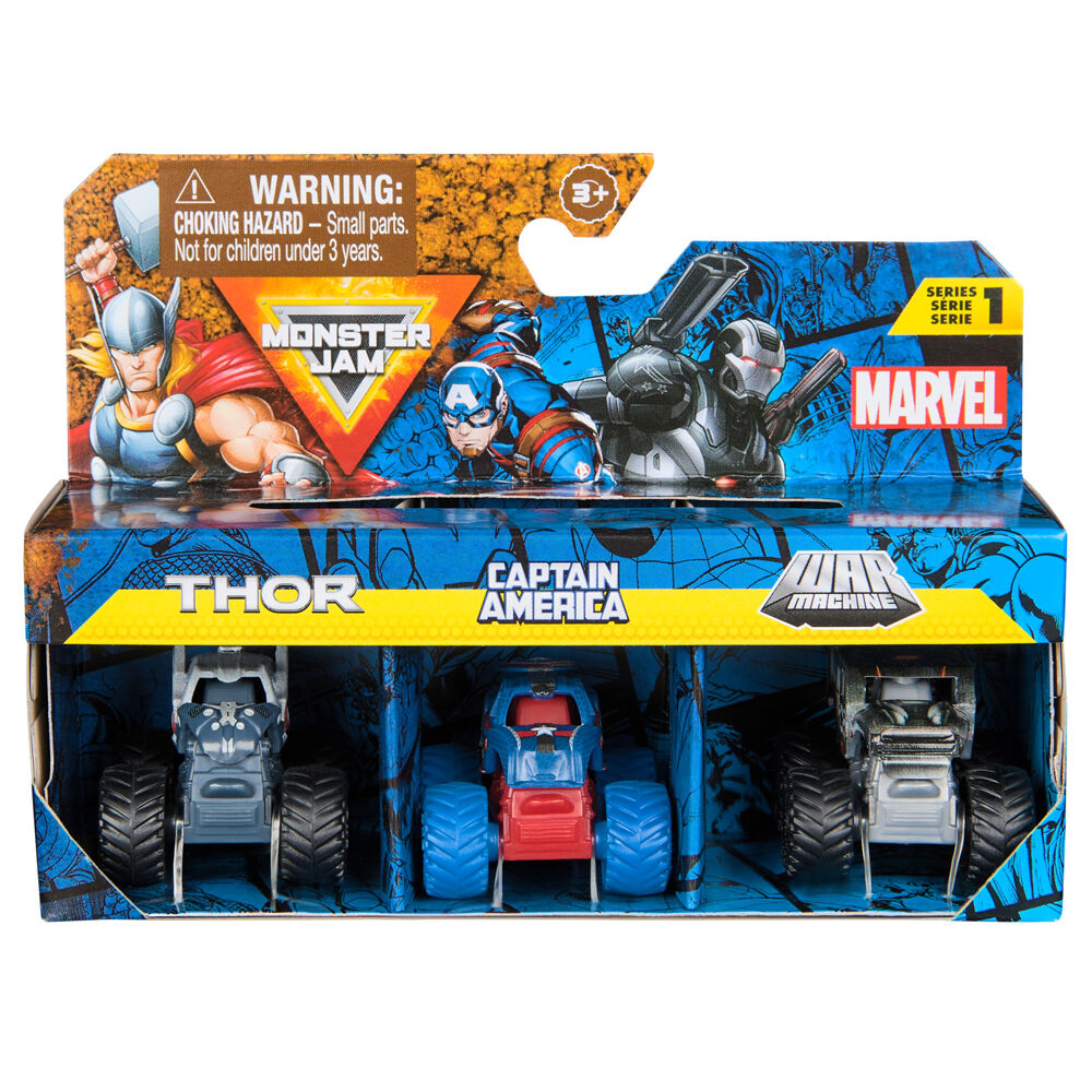 2x 3pc Mini Monster Jam Marvel Trucks Set with Iconic Heroes Kids/Children 3y+