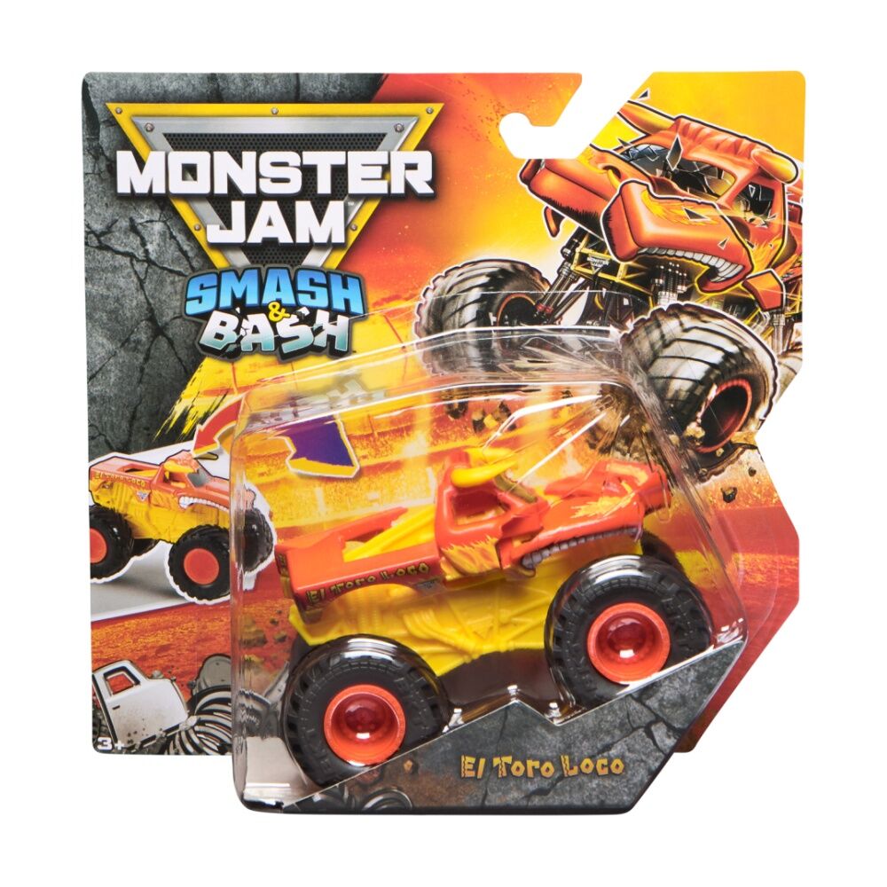 3PK Monster Jam Smash & Bash Diecast Monster-Trucks Kids Toy 1:64 3y+ Assorted