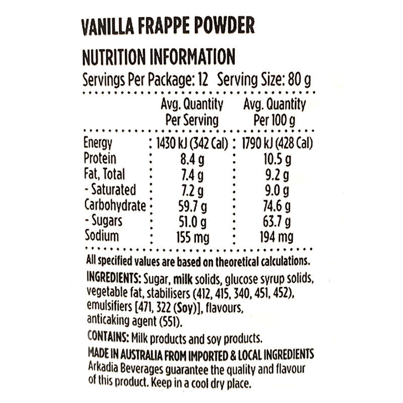 Arkadia 1KG Vanilla Frappe Powder