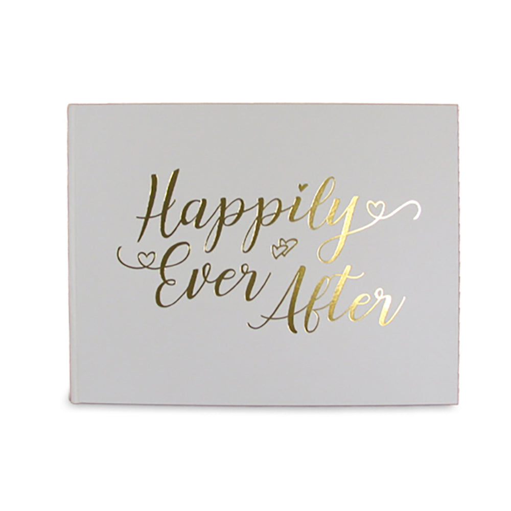 Wedding Guest Book Happily Ever After Gold/White Birthday Keepsake
