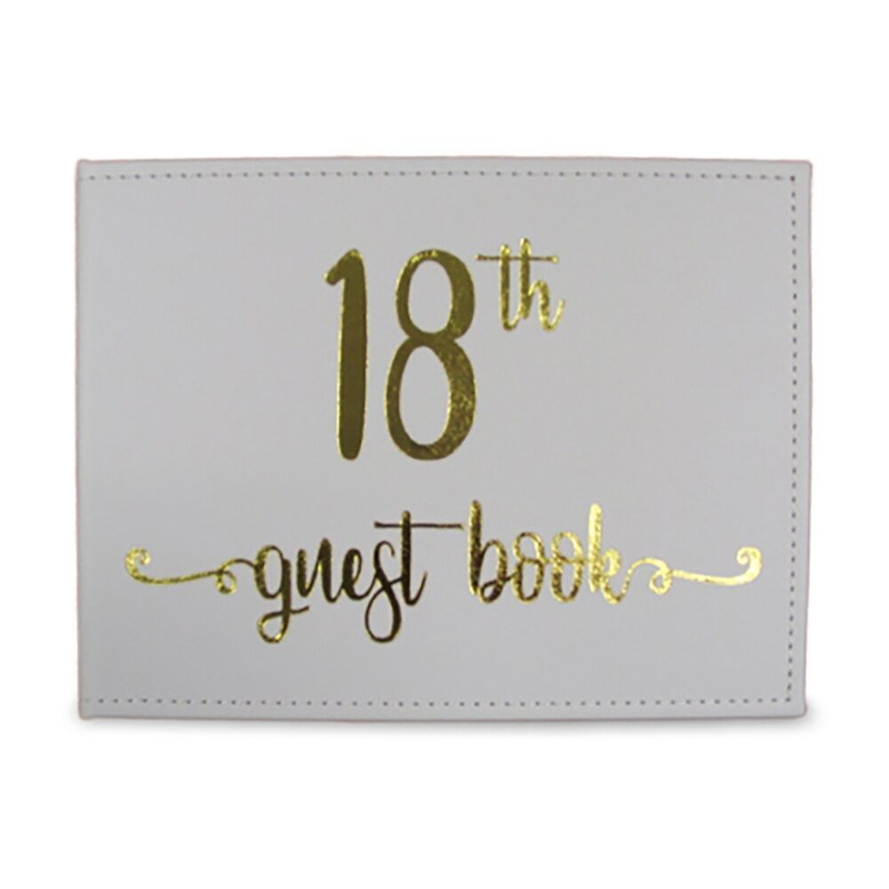Guest Book 18th Gold Text 23x18cm Novelty Birthday Party Signature Pad