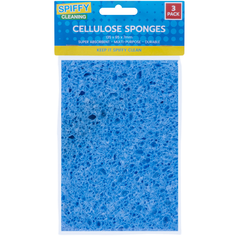 3x 3pk Spiffy Cleaning 13.5x9.5cm Cellulose Sponges Home/Kitchen - Blue