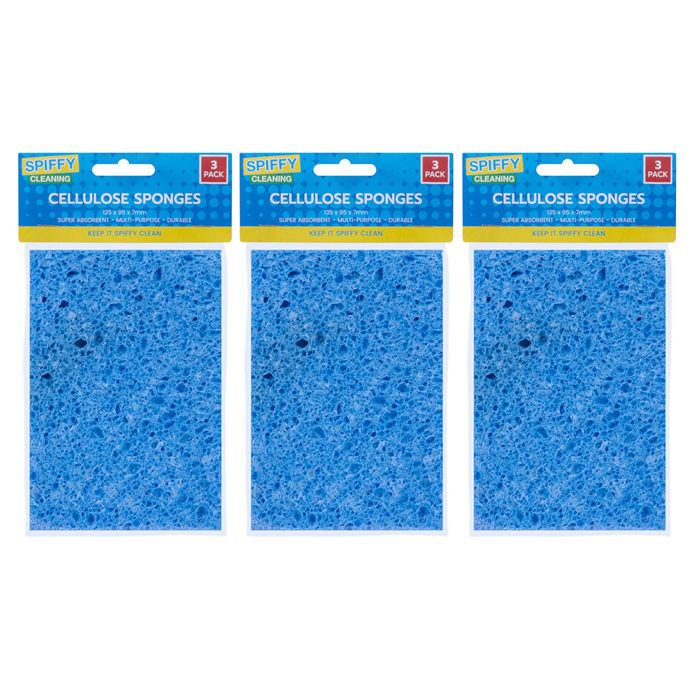 3x 3pk Spiffy Cleaning 13.5x9.5cm Cellulose Sponges Home/Kitchen - Blue