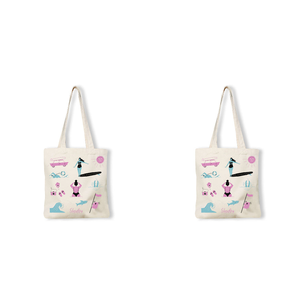 2PK Sunday Paper Women's Cotton Canvas Tote Bag 38.5x42cm - Beach Icons Print
