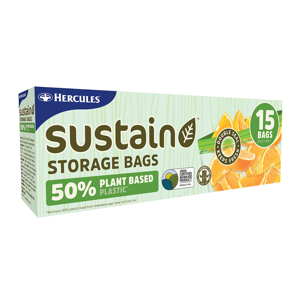 3x 15pc Hercules Sustain Plant Based Resealable Storage Bags