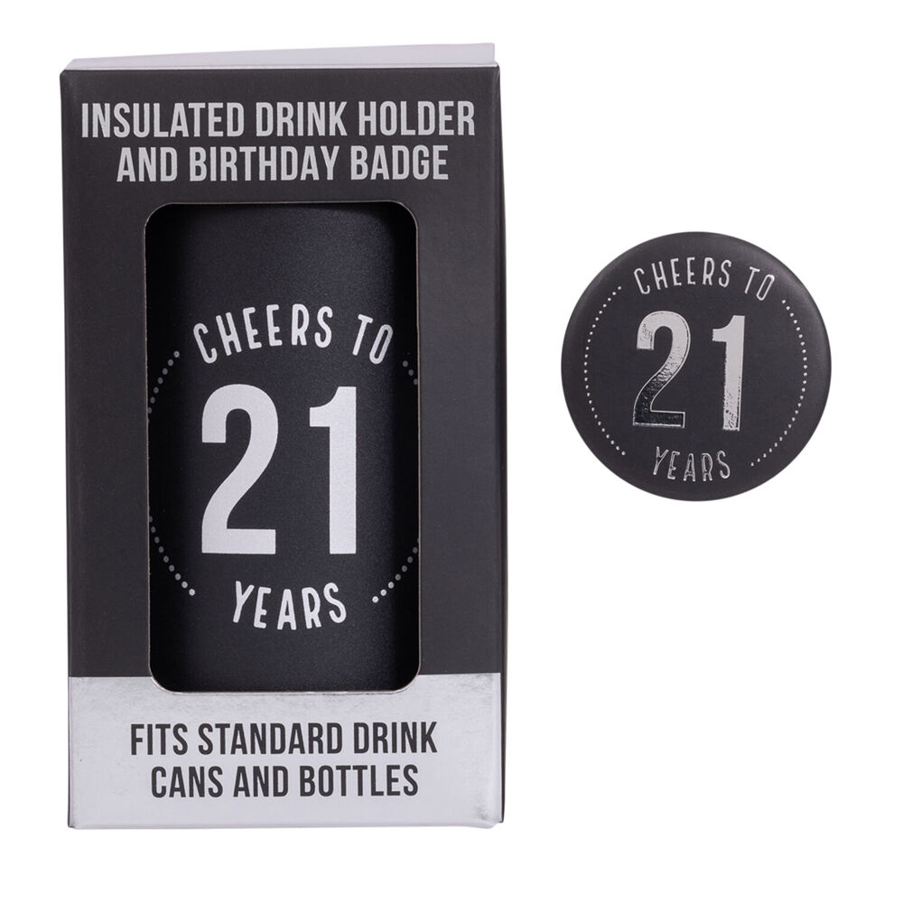 Splosh Celebration 21st Insulated Drink Cooler 8x13.5cm - Black