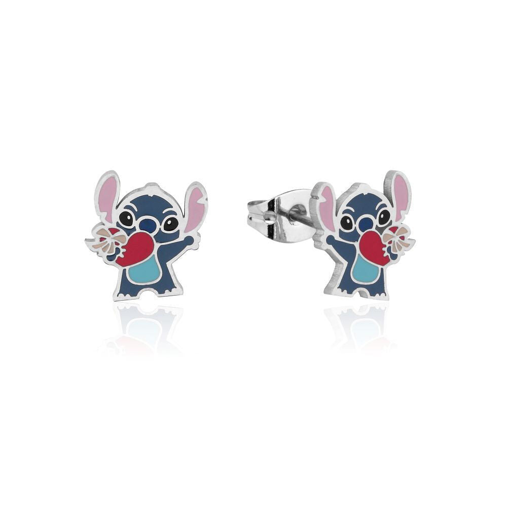 2pc Couture Kingdom Disney Lilo and Stitch Heart Stud Earrings & Necklace Silver