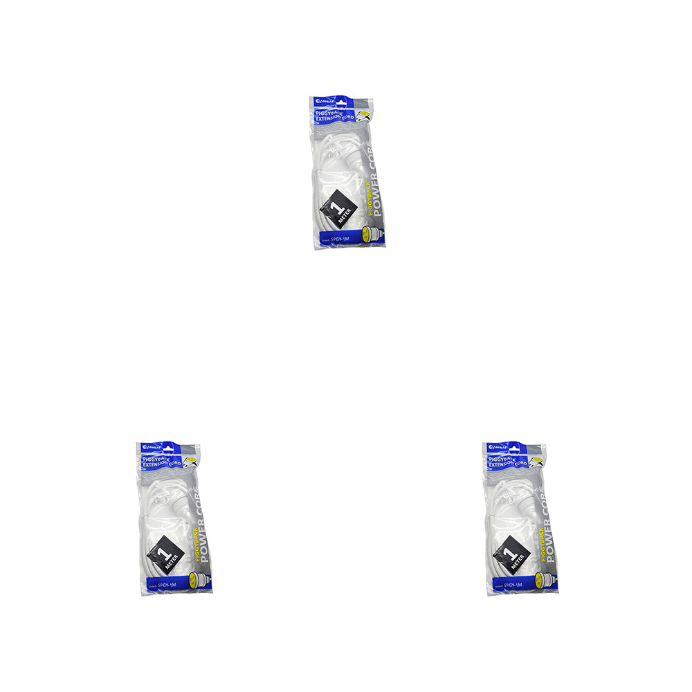 3PK Sansai Piggy Back Plug Indoor Extension Cord 1M - White
