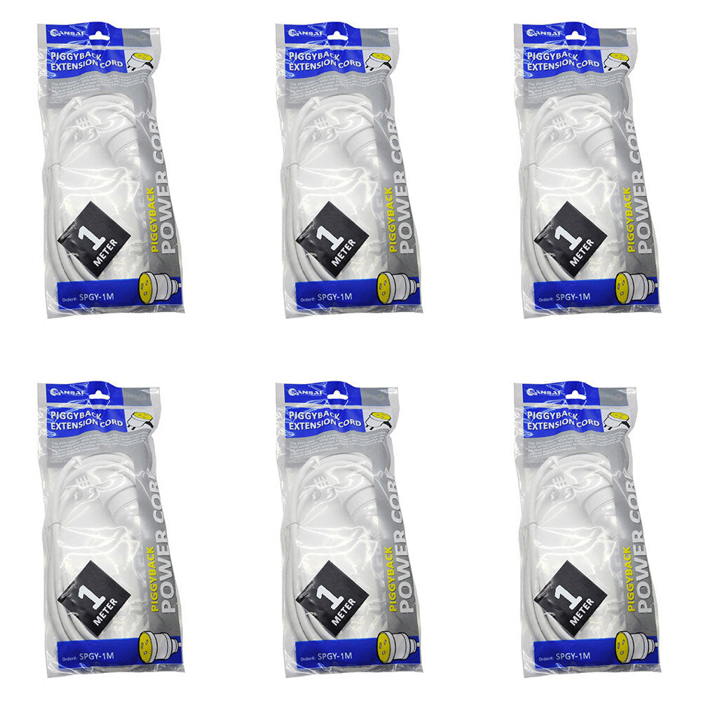 6PK Sansai Piggy Back Plug Indoor Extension Cord 1M - White
