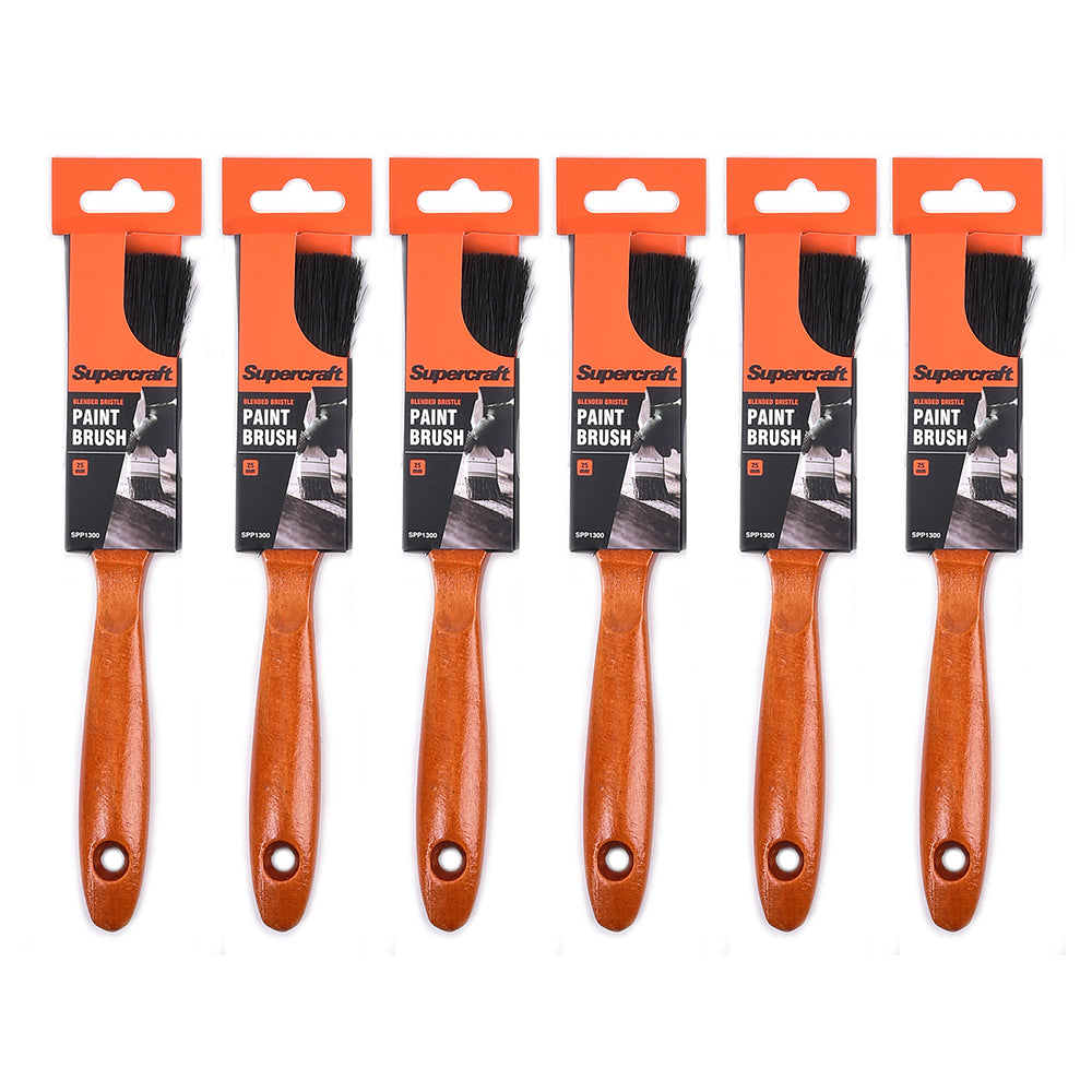6PK Supercraft Paint Brush 25mm With Wooden Handle DIY Home Improvement