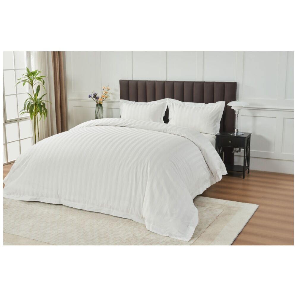 Grosvenor House 500TC Hotel Stripe Quilt Duvet Cover Bed Set White