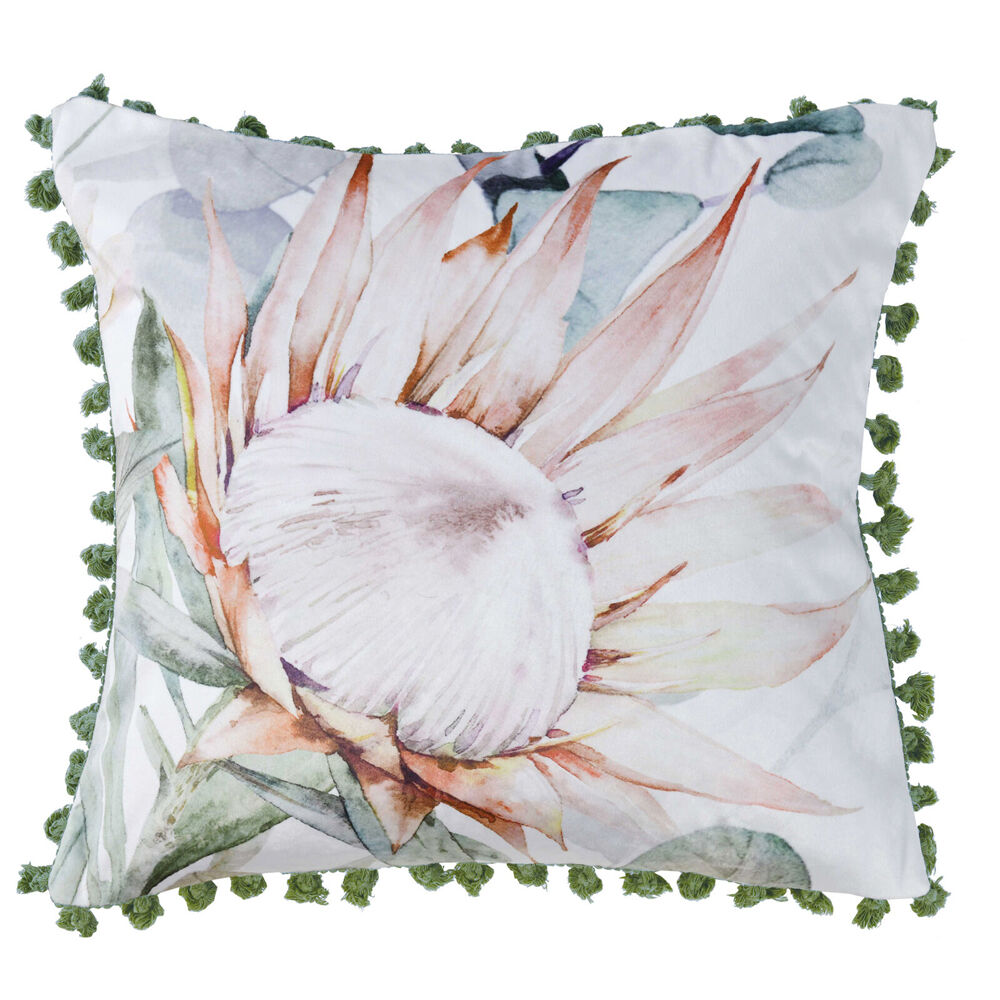 Bianca Helensvale Square Velvet Cushion Pillow 43x43cm White Floral