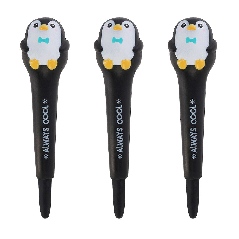 3PK Legami Squishy Gel Pen School/Office Writing Stationery Black Penguin