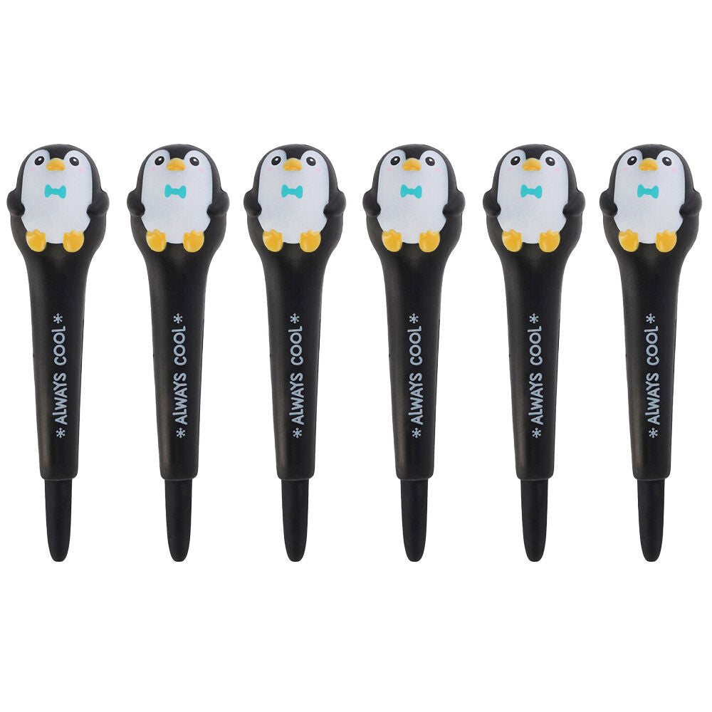 6PK Legami Squishy Gel Pen School/Office Writing Stationery Black Penguin