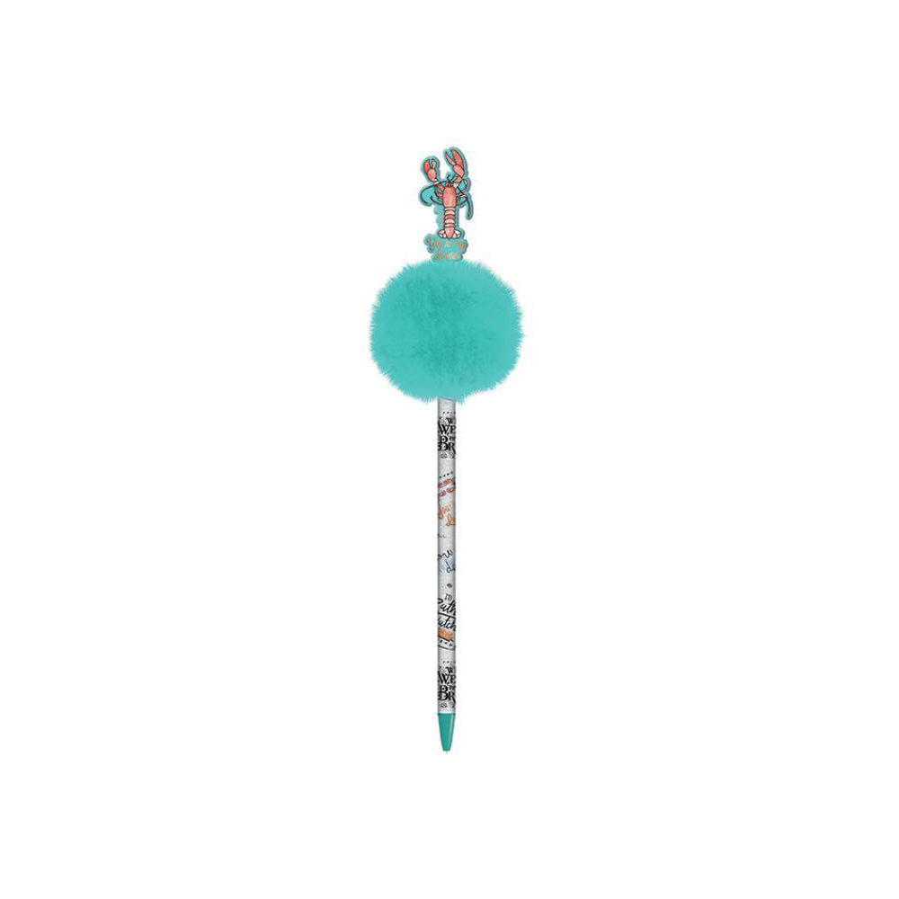 3PK Friends Branded Marl Blue Coloured Novelty Pom Pom Pen