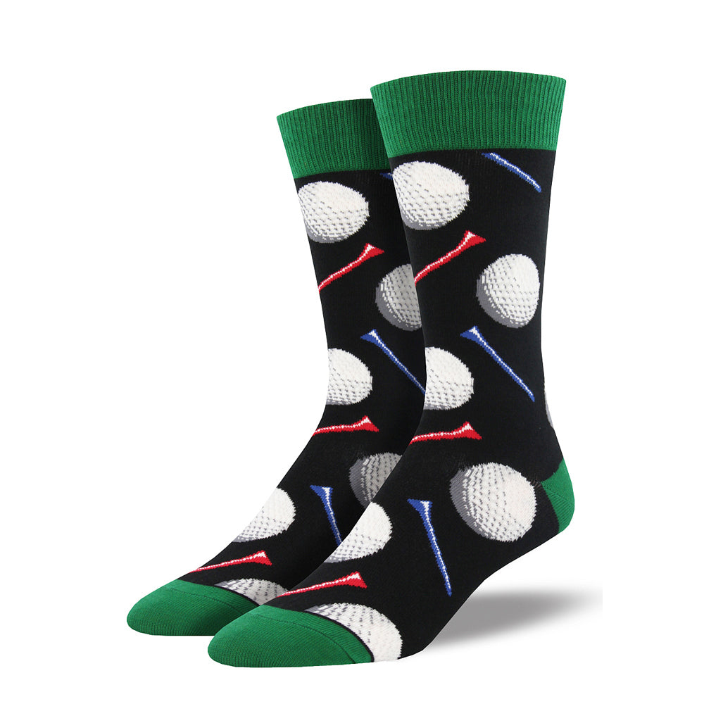 2PK Socksmith Mens Novelty Comfort Socks Tee It Up Black One Size